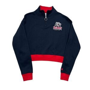 Champion Belmont Bruins Sweater Womens Small Blue Embroidered 1/4 Zip Sweatshirt